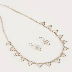 Stone Studded Silver Necklace Set