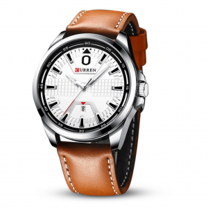Brown PU Leather Analog Watch For Men - Silver & Brown