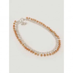 Beads Studded Silver Anklet