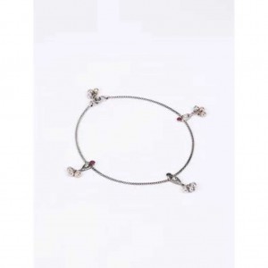 Simulated Stone Oxidized Silver Anklet