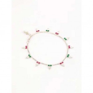 Simulated Stone Studded Oxidized Silver Anklet