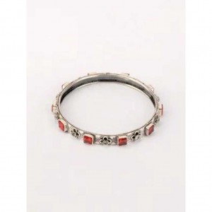 Simulated Stone Studded Oxidized Silver Bangle