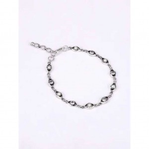 Simulated Stone and Pearl Studded Oxidized Silver Bracelet