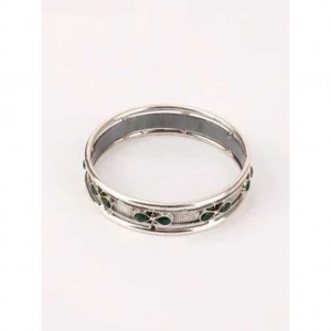 Simulated Stone Studded Oxidized Silver Bangle