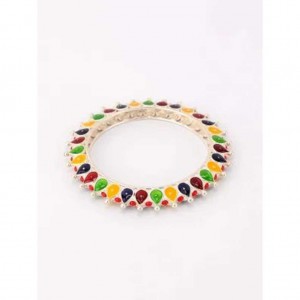 Mina Detailed Simulated Stone Silver Bangle