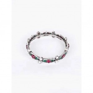 Simulated Stone Studded Oxidized Silver Bangle