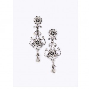 Simulated Stone Studded Oxidized Silver Chandelier Earrings