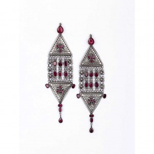Simulated Stone Studded Oxidized Silver Earrings