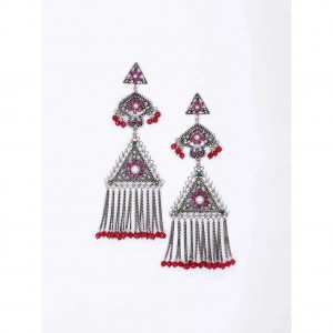Simulated Stone Studded Oxidized Silver Earrings