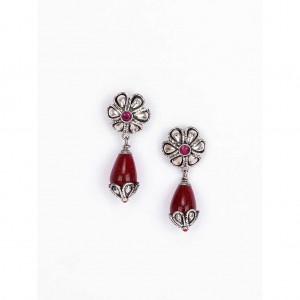 Simulated Stone Studded Oxidized Silver Earrings