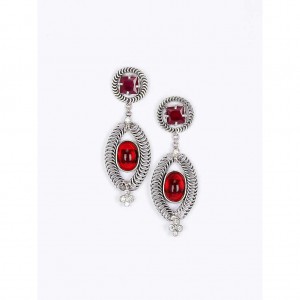 Simulated Stone Studded Oxidized Silver Earrings