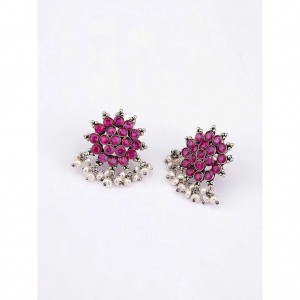 Pearl Studded Oxidized Silver Earrings