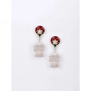 Pearl Studded Oxidized Silver Earrings