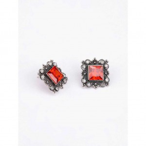 Simulated Stone Studded Oxidized Silver Earrings