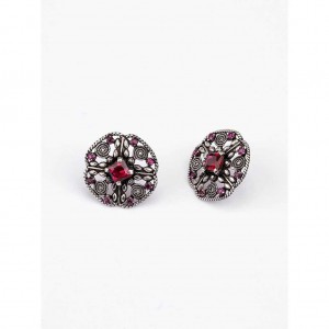 Simulated Stone Studded Oxidized Silver Earrings