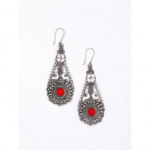 Simulated Stone Studded Oxidized Silver Earrings