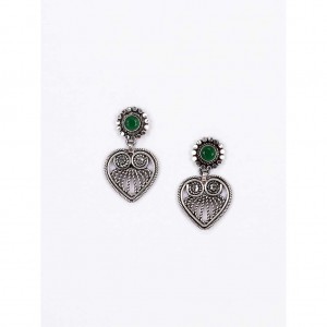 Simulated Stone Studded Oxidized Silver Earrings