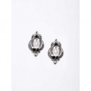 Pearl and Stone Studded Silver Earrings