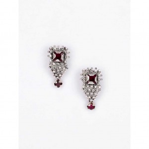 Simulated Stone Studded Oxidized Silver Earrings