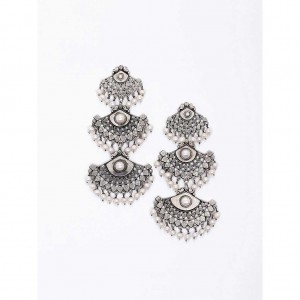 Pearl Studded Oxidized Silver Earrings
