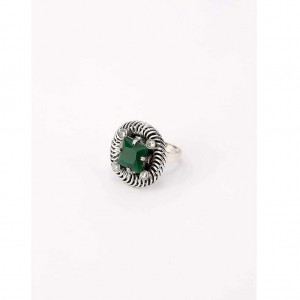 Simulated Stone Studded Oxidized Silver Ring