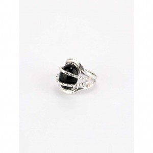 Simulated Stone Studded Oxidized Silver Ring