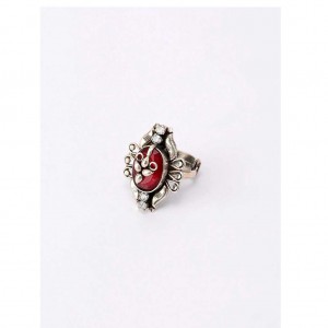 Simulated Stone Studded Oxidized Silver Ring