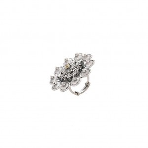 Simulated Stone Studded Oxidized Silver Ring