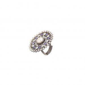 Pearl and Simulated Stone Studded Oxidized Silver Ring