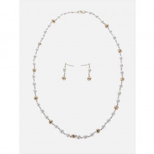 Pearl Studded Gold Necklace and Earrings Set