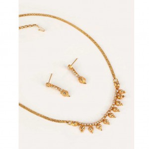 Simulated Stone Studded Gold Necklace Set
