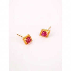Simulated Stone Studded Gold Earrings