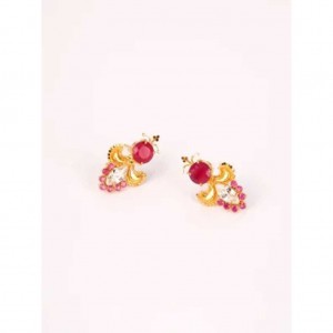 Simulated Stone Studded Gold Earrings