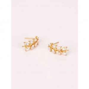 Simulated Stone Studded Gold Earrings
