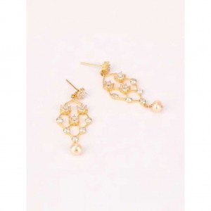 Simulated Stone and Pearl Studded Gold Earrings