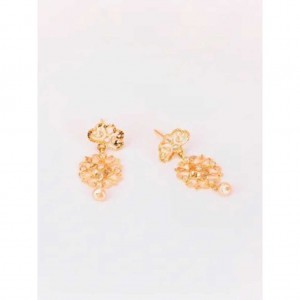 Simulated Stone and Pearl Studded Gold Earrings