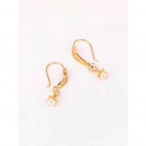 Simulated Stone and Pearl Studded Gold Earrings
