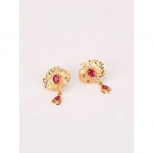 Simulated Stone Studded Gold Earrings