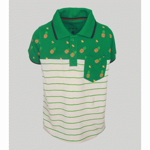 Kids boy green and white striped Polo