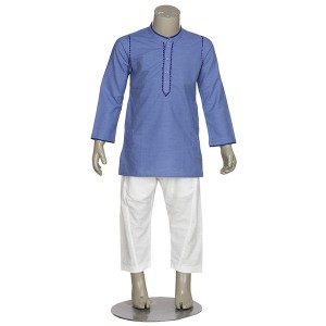 Light Blue Embroidered Cotton Panjabi Pajama Set