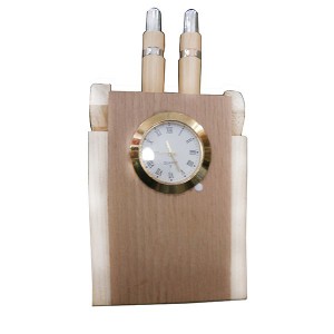 Showpiece -Wooden pen stand With watch