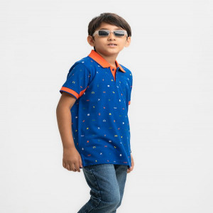 Blue Pique Short Sleeve Polo