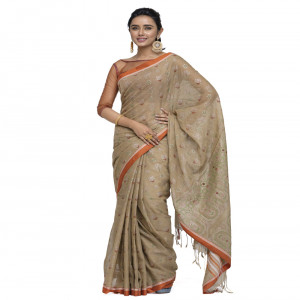 Brown Cotton Saree