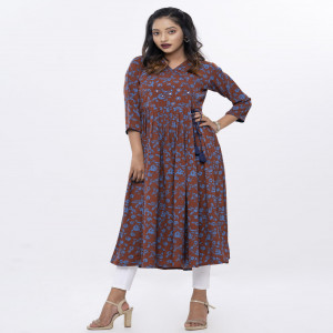 Brown Georgette Long Retro-Wrap Tunic