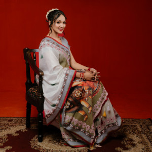 Premium Digital Printed Half Silk Saree
