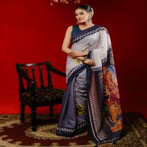 Premium Digital Printed Half Silk Saree