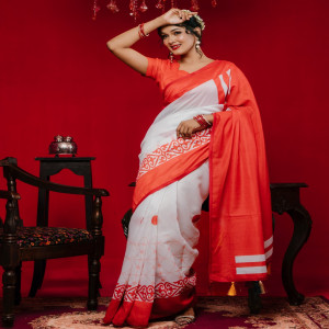 Premium Digital Printed Half Silk Saree