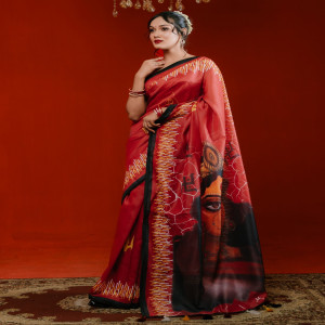Premium Digital Printed Half Silk Saree