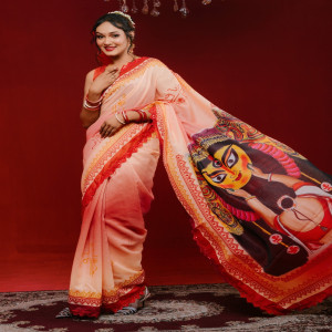 Premium Digital Printed Half Silk Saree