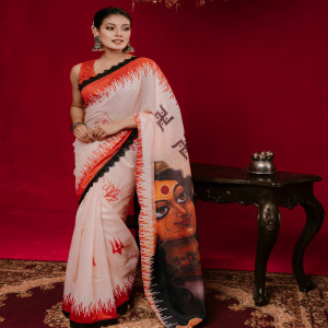 Premium Digital Printed Half Silk Saree